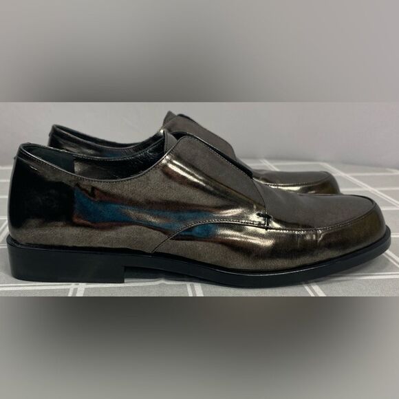 Calvin Klein Collection J4020 Metallic Anthracite Loafer Shoes Italy Size 37.5 - Picture 6 of 14